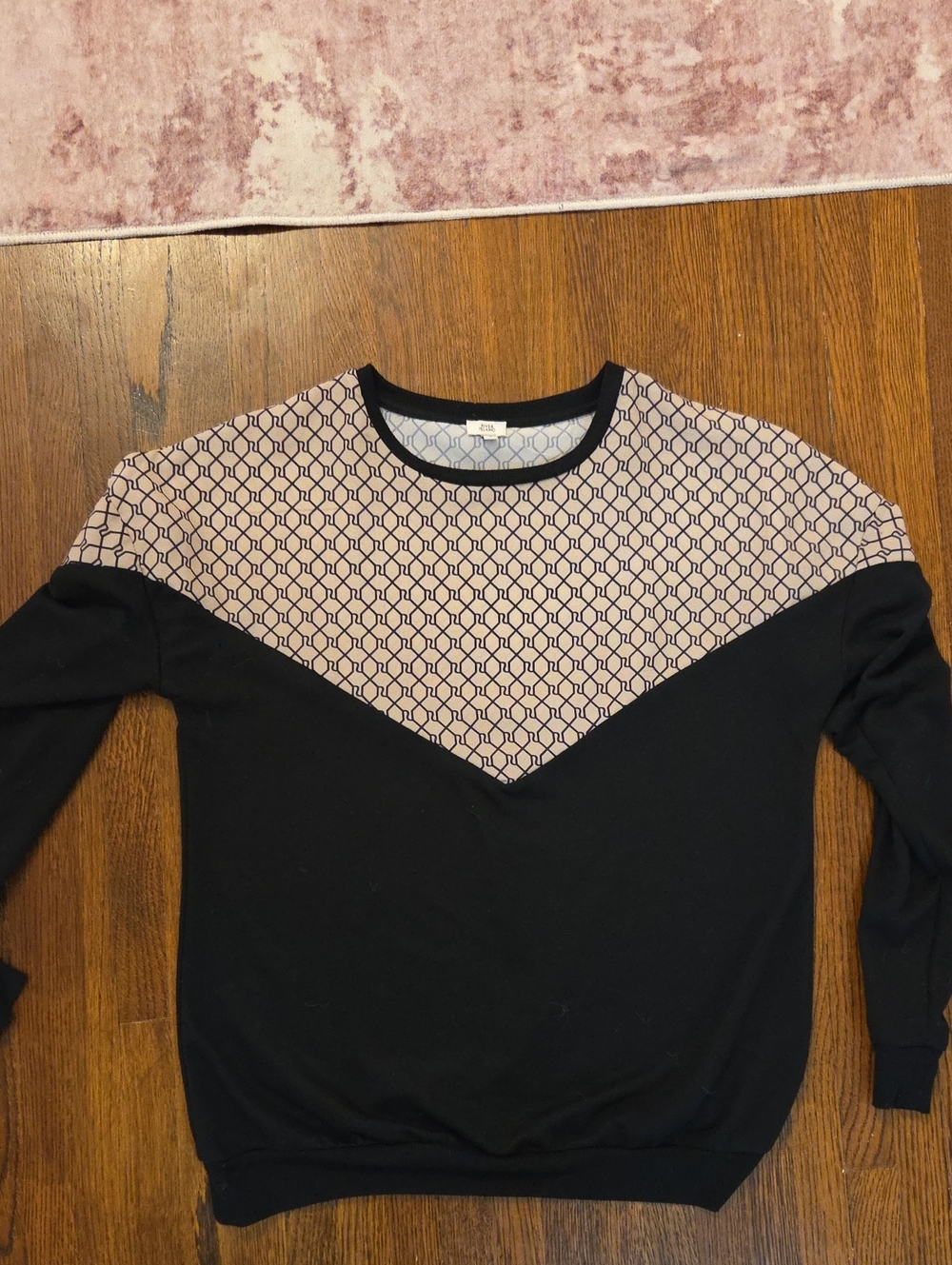 Women's Black Sweater with Beige Patterned Yoke